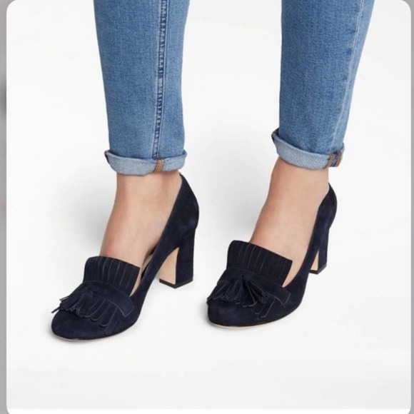 Boden Shoes - Boden Suede tassel pippa heel pumps Size 42 navy blue block heel